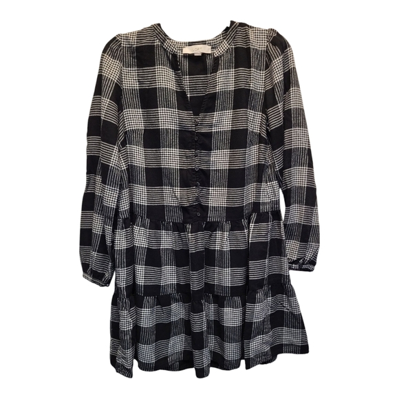 LOFT Black and White Plaid Puff Sleeve Swing Dress - Size 2 - Picture 2 of 5